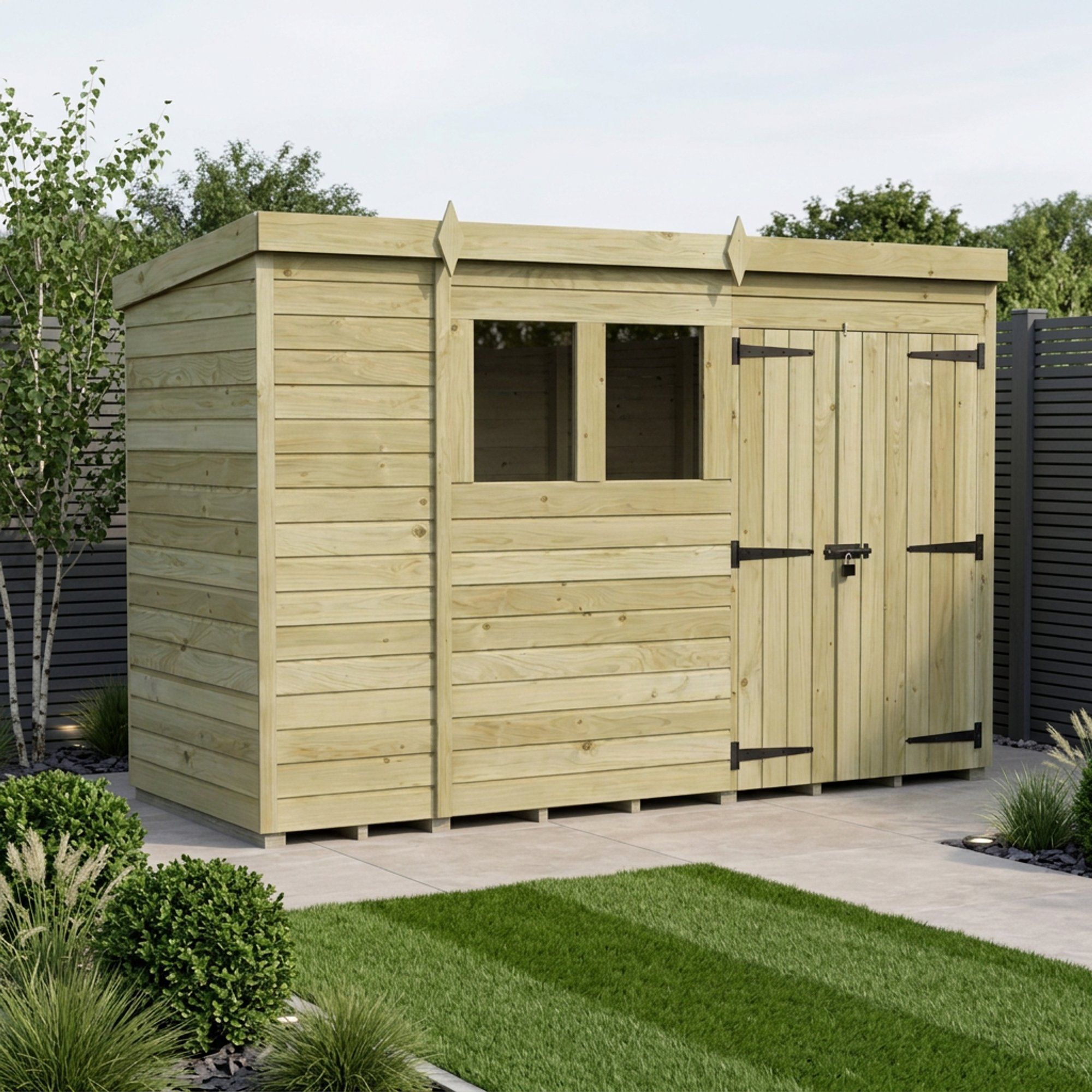 10 x 4 Pent Shed (Double Door, With Windows)
