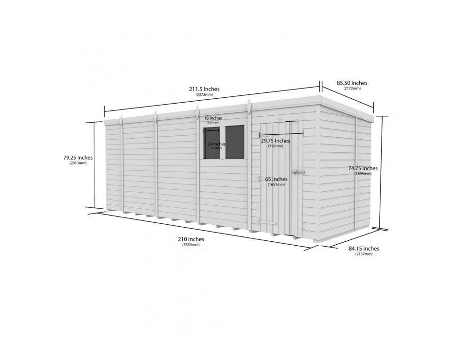 19x7 Pent Composite Shed (Single Door, With Windows)