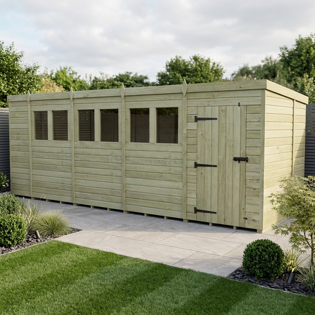 18 x 7 Pent Shed (Single Door, With Windows)