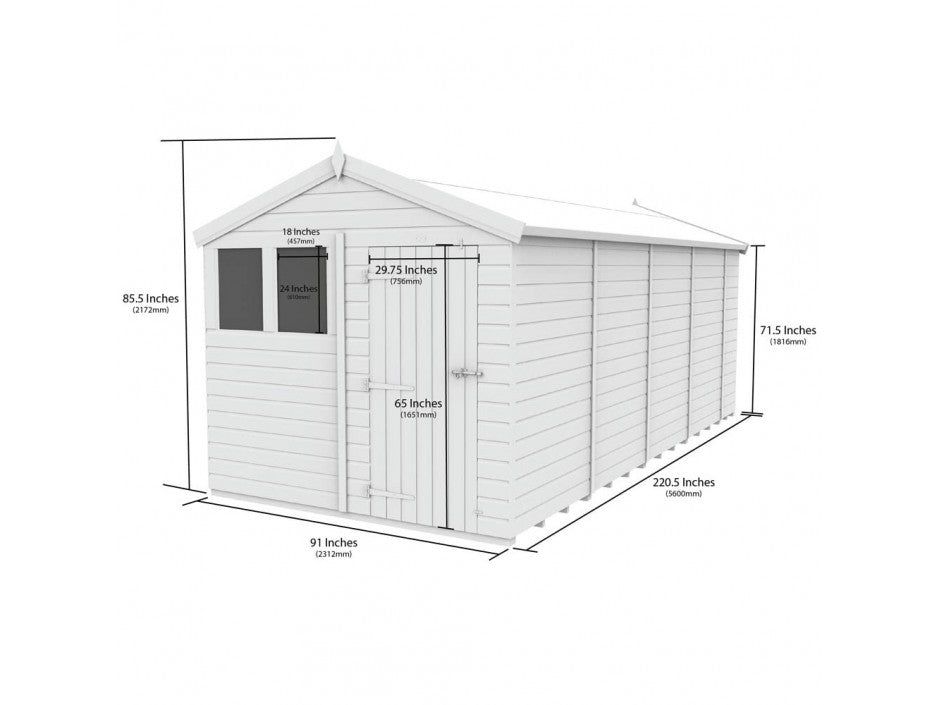 8 x 19 Apex Shed (Double Door, With Windows)