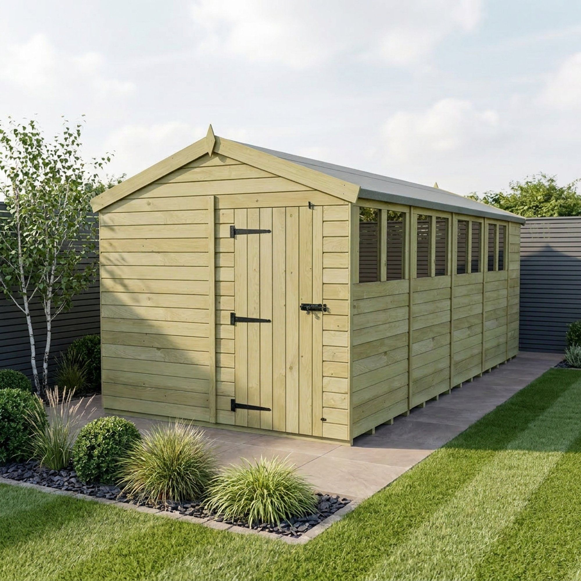 8 x 19 Apex Shed (Single Door, With Windows)