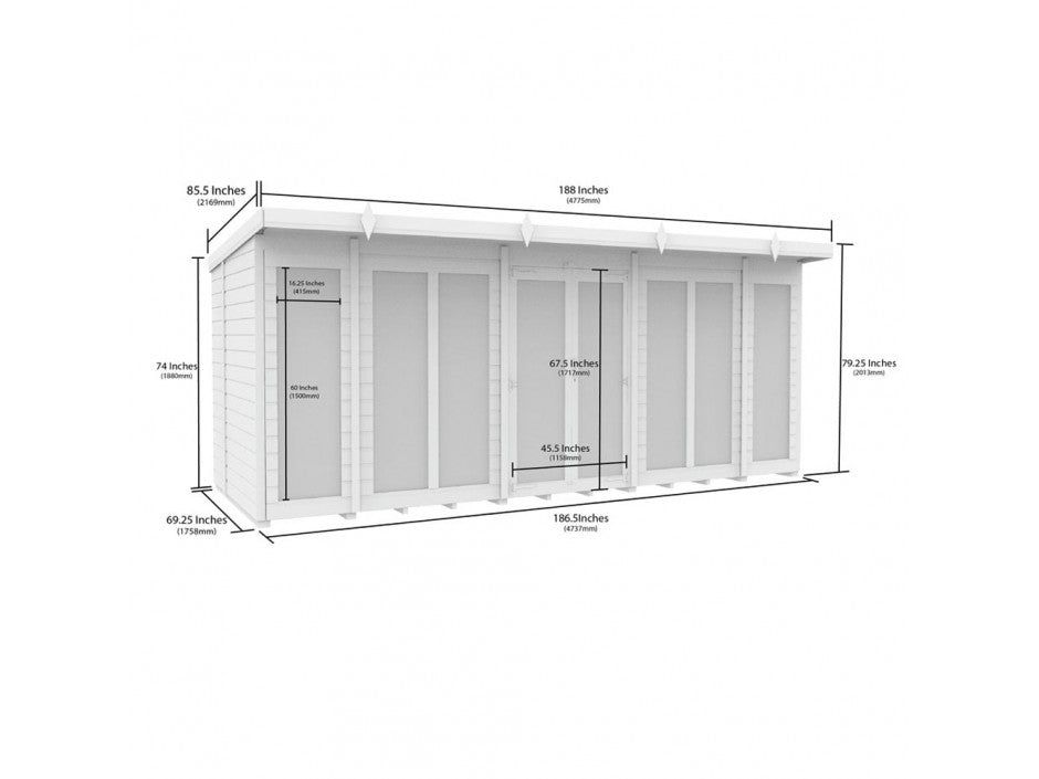 16 x 6 Pent Summer House (Full Height Window)