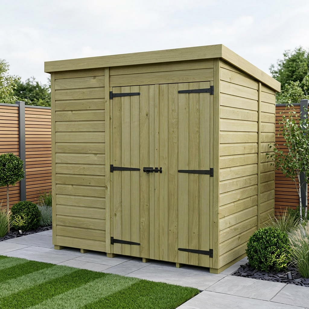 7 x 7 Pent Shed (Double Door, No Windows)