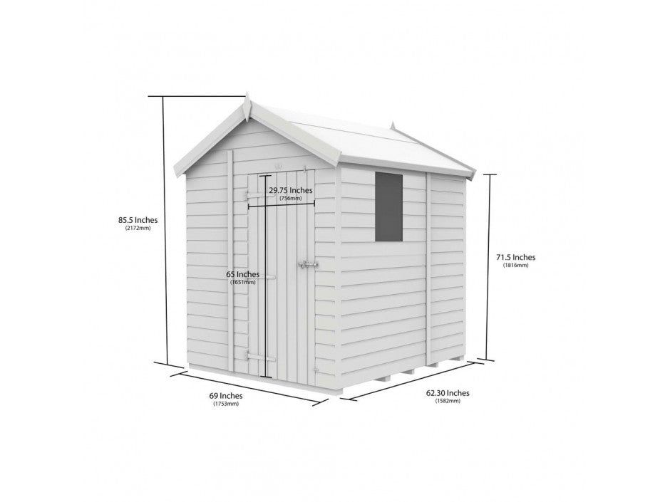 6 x 5 Apex Shed (Single Door, With Windows)