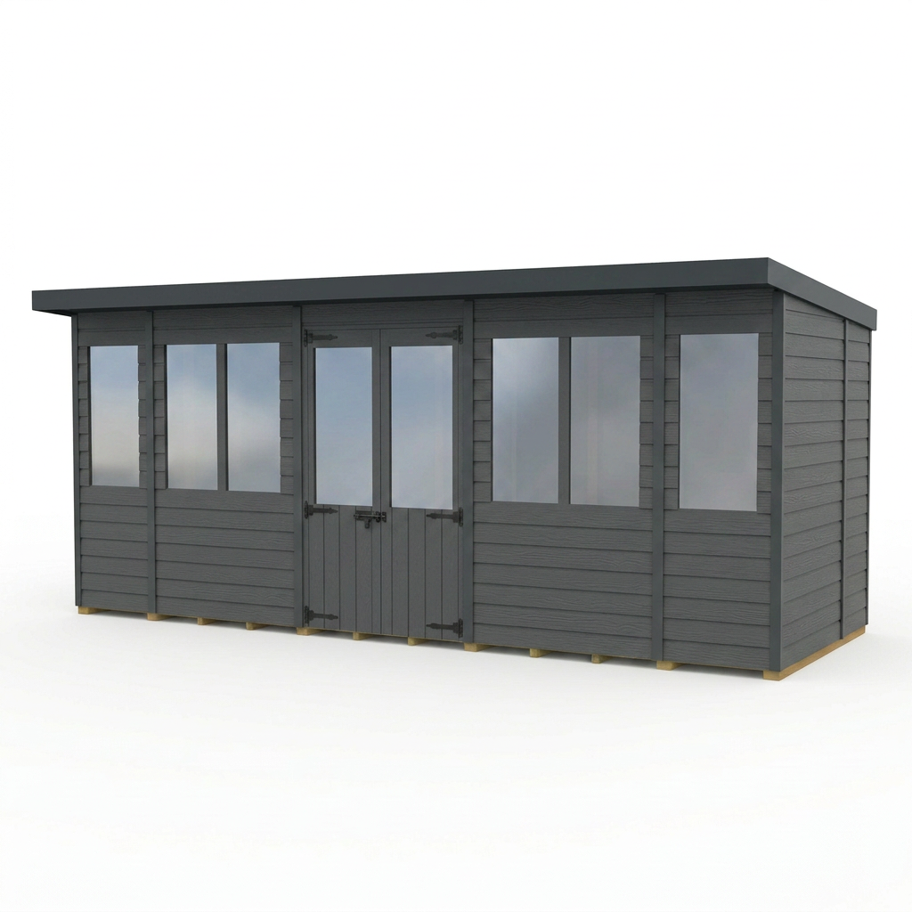 16x5 Composite Pent Summer House (Double Doors, With Windows)