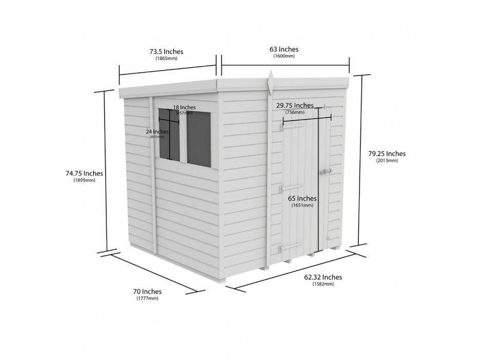 5x6 Pent Composite Shed (Single Door, With Windows)