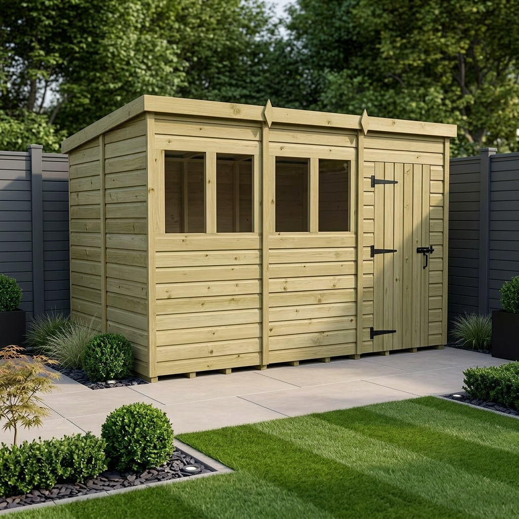 12 x 6 Pent Shed (Single Door, With Windows)