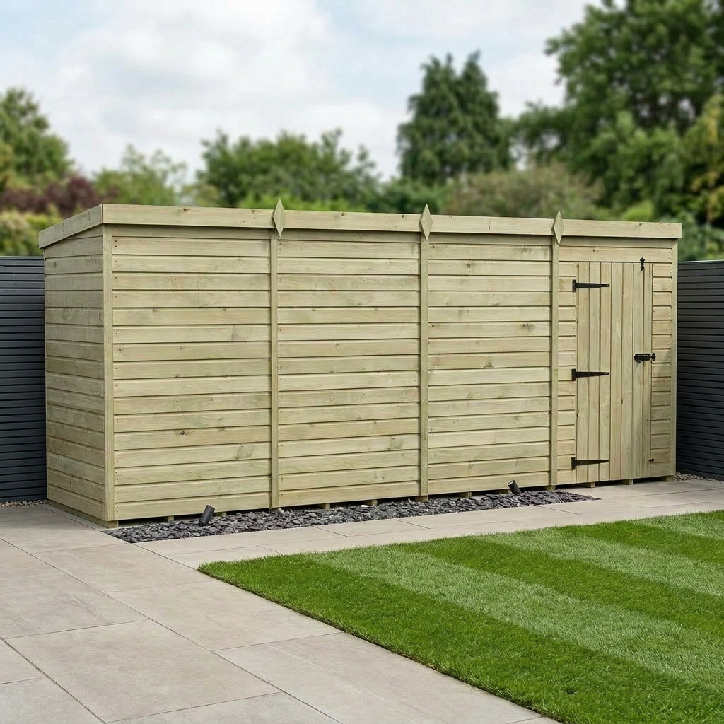 16 x 4 Pent Shed (Single Door, No Windows)