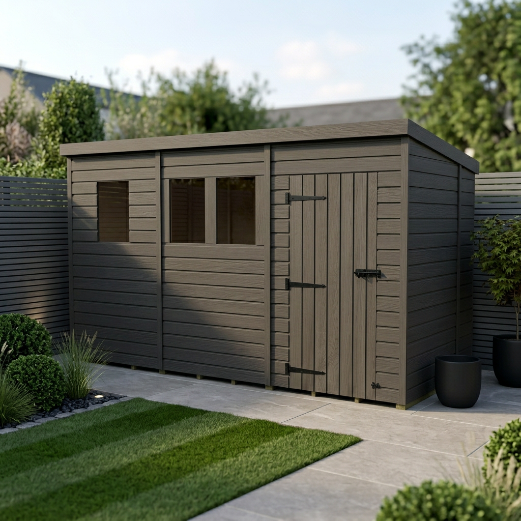 13x6 Pent Composite Shed (Single Door, With Windows)