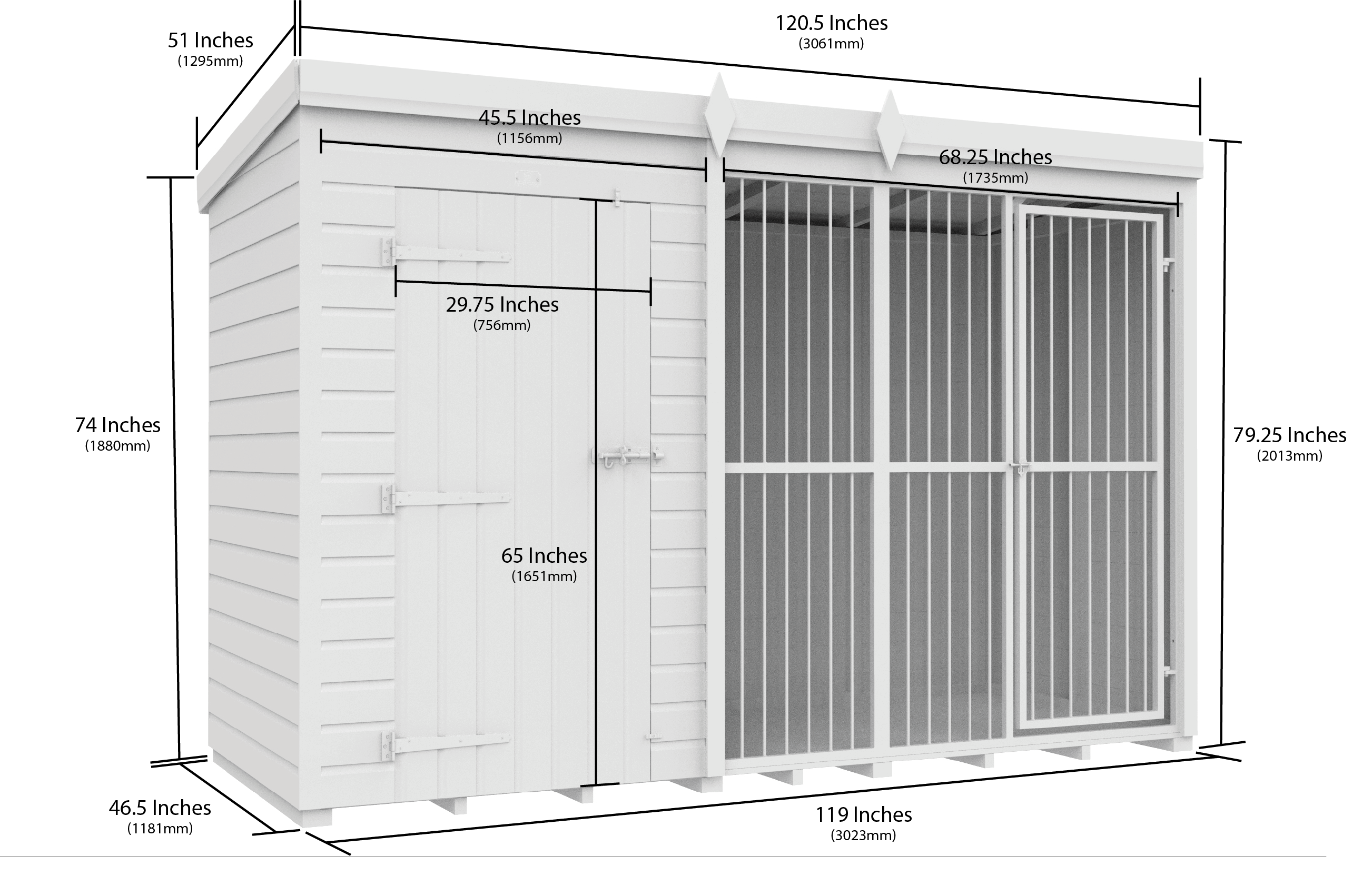 10 x 4 Dog Kennel And Run (Full Height With Bars)