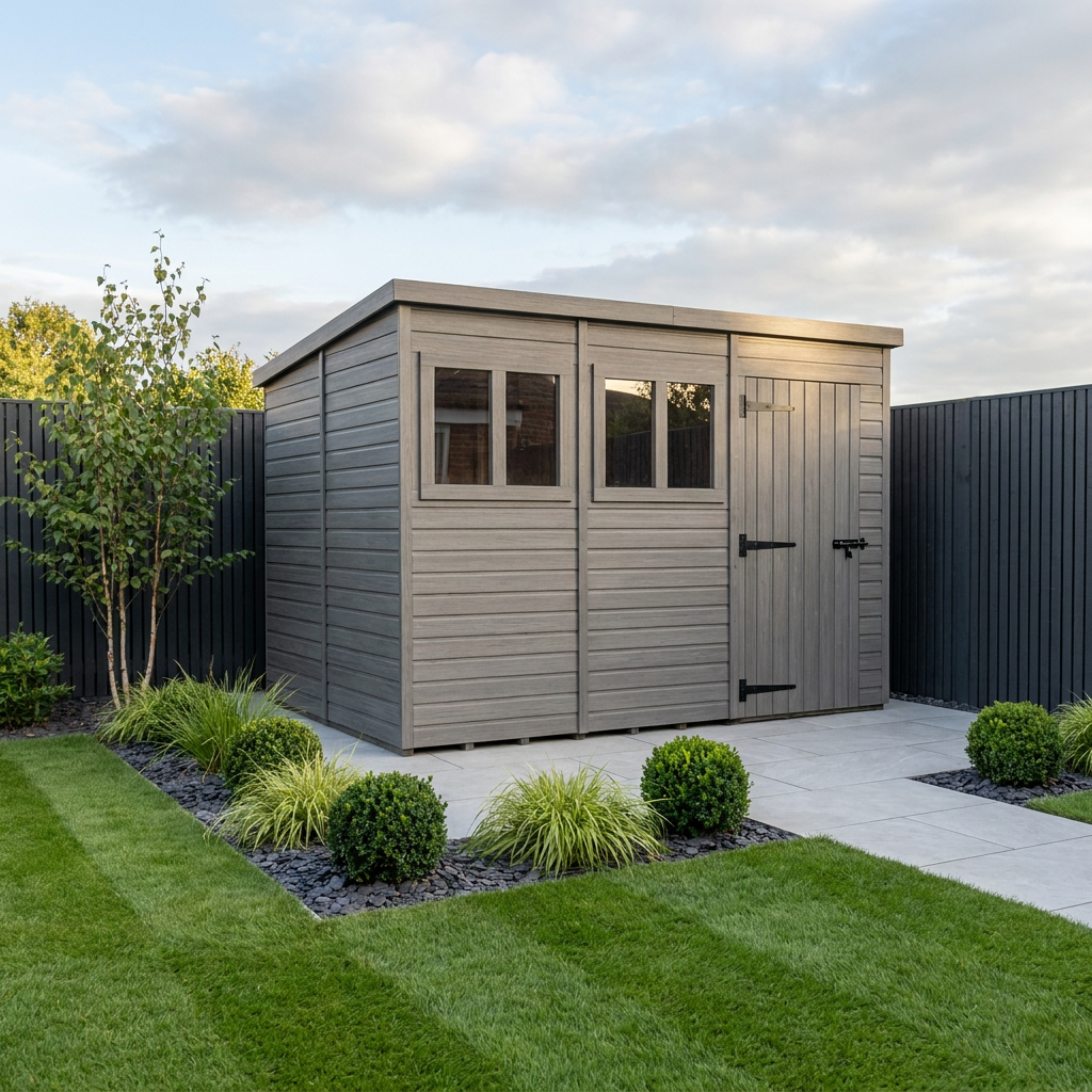 12x9 Pent Composite Shed (Single Door, With Windows)
