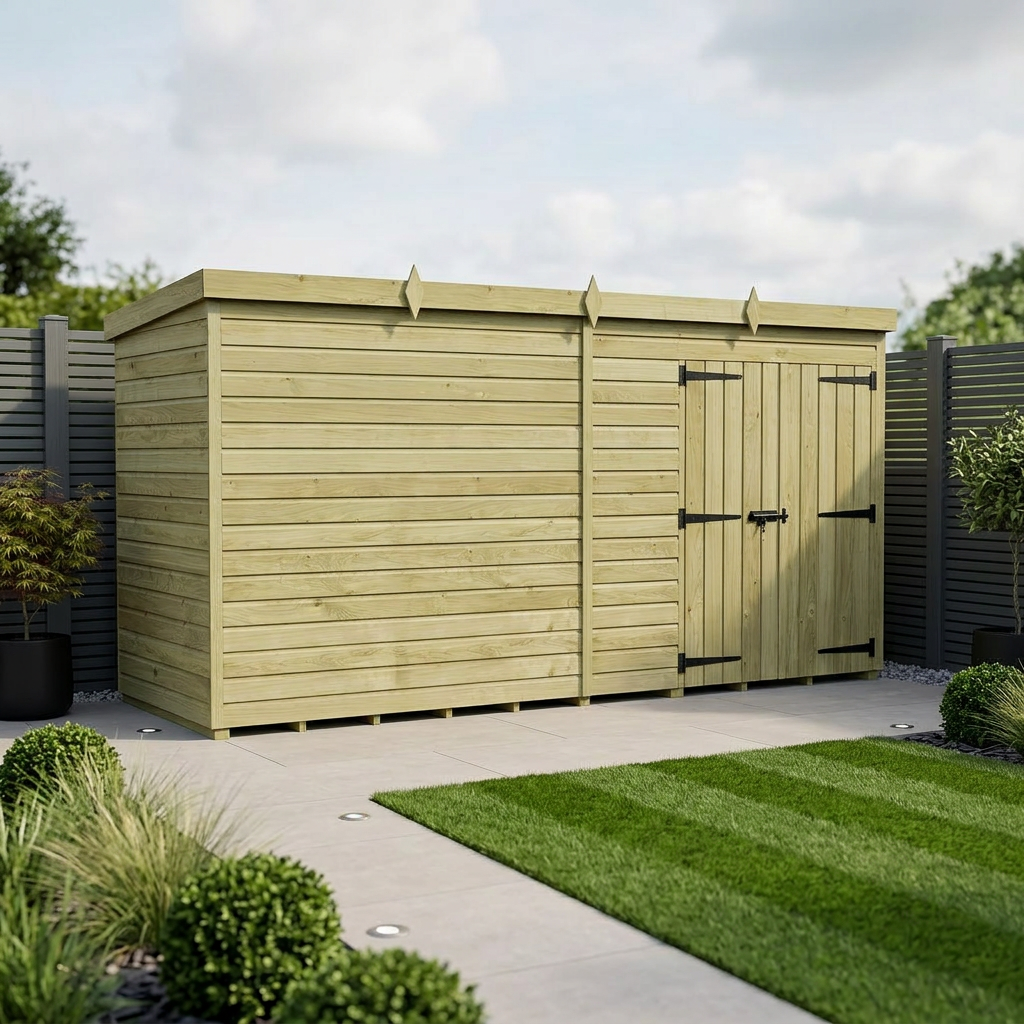 16 x 4 Pent Shed (Double Door, No Windows)