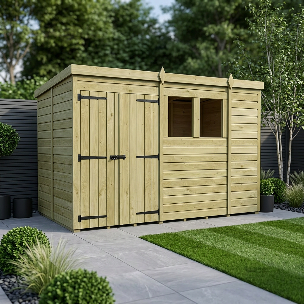 10 x 5 Pent Shed (Double Door, With Windows)