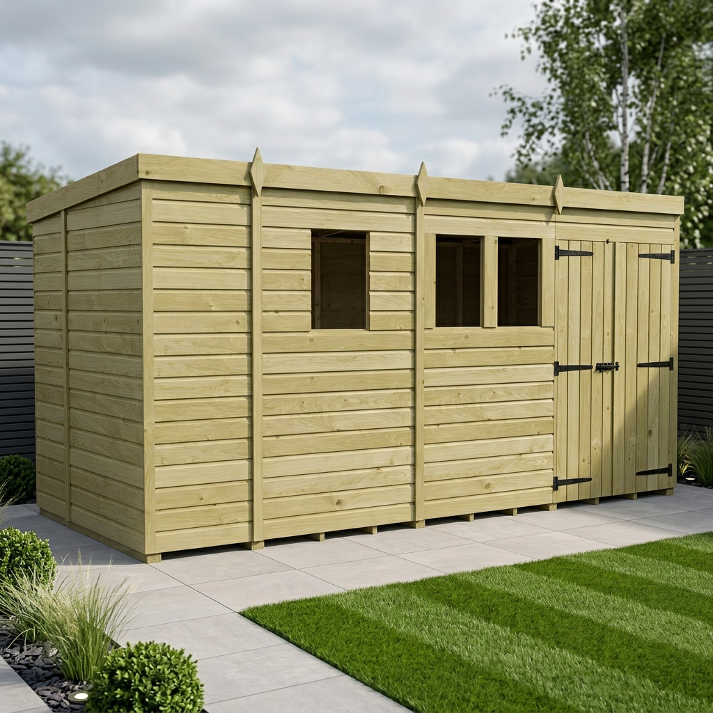 13 x 5 Pent Shed (Double Door, With Windows)