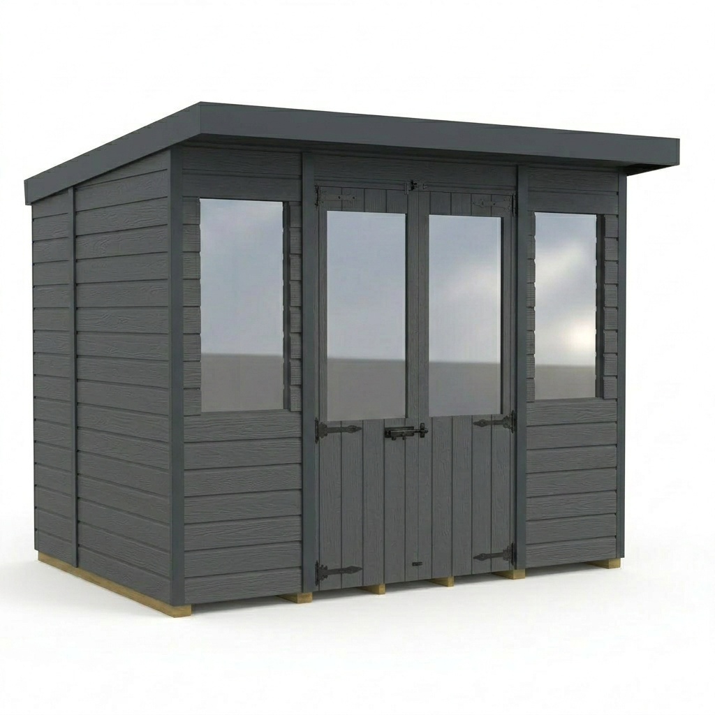 8x5 Composite Pent Summer House (Double Doors, With Windows)
