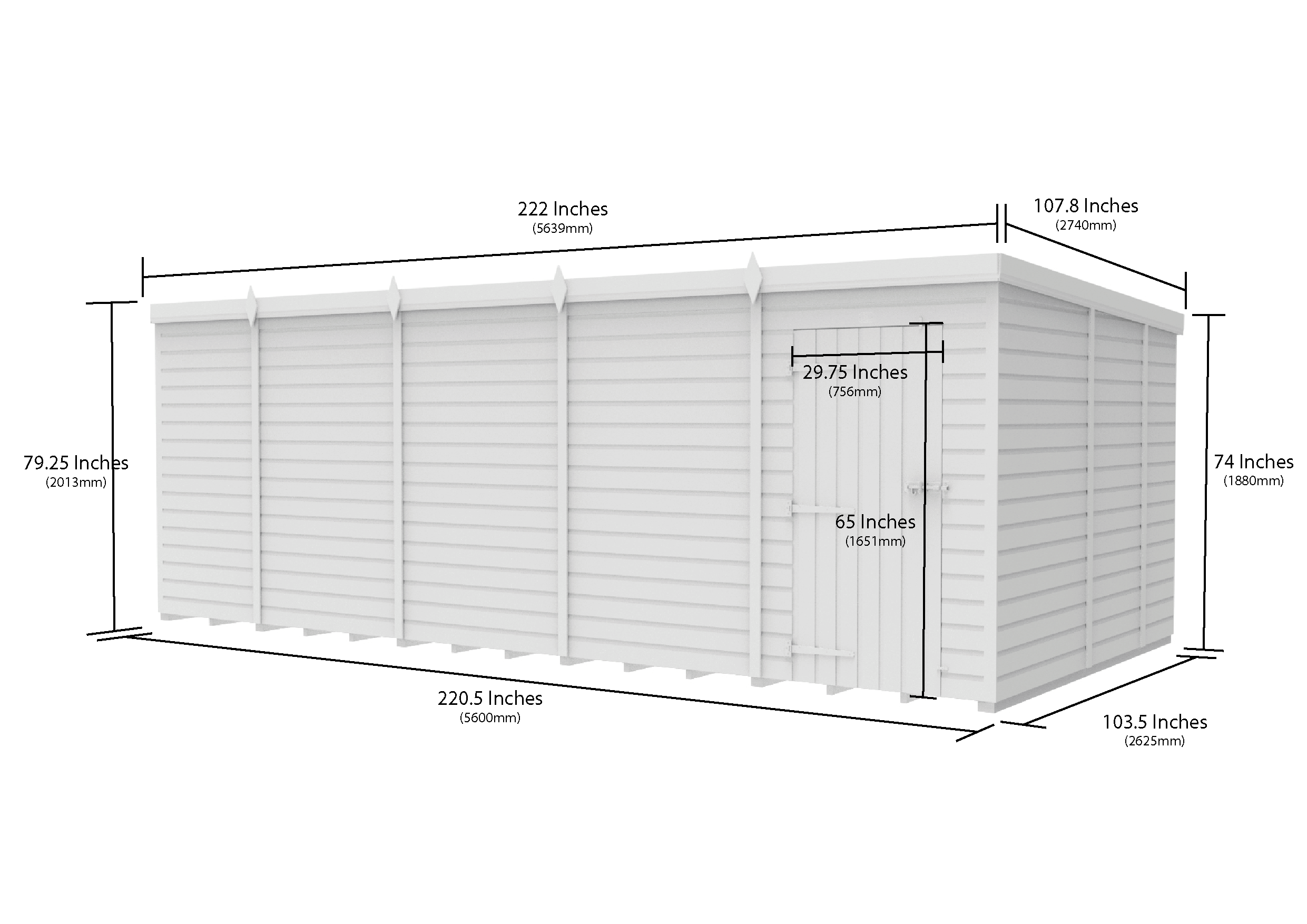 19 x 9 Pent Shed (Single Door, No Windows)