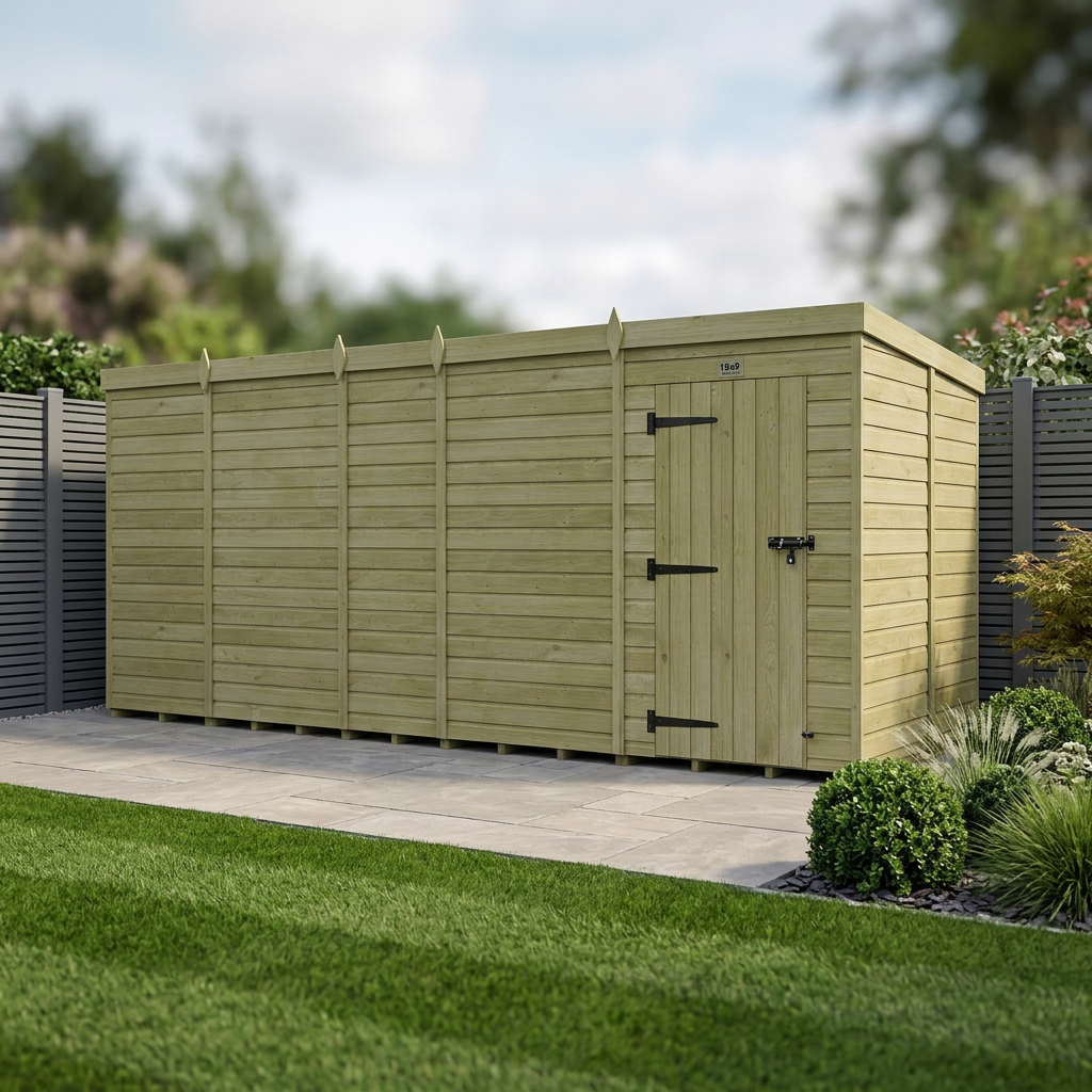 19 x 9 Pent Shed (Single Door, No Windows)