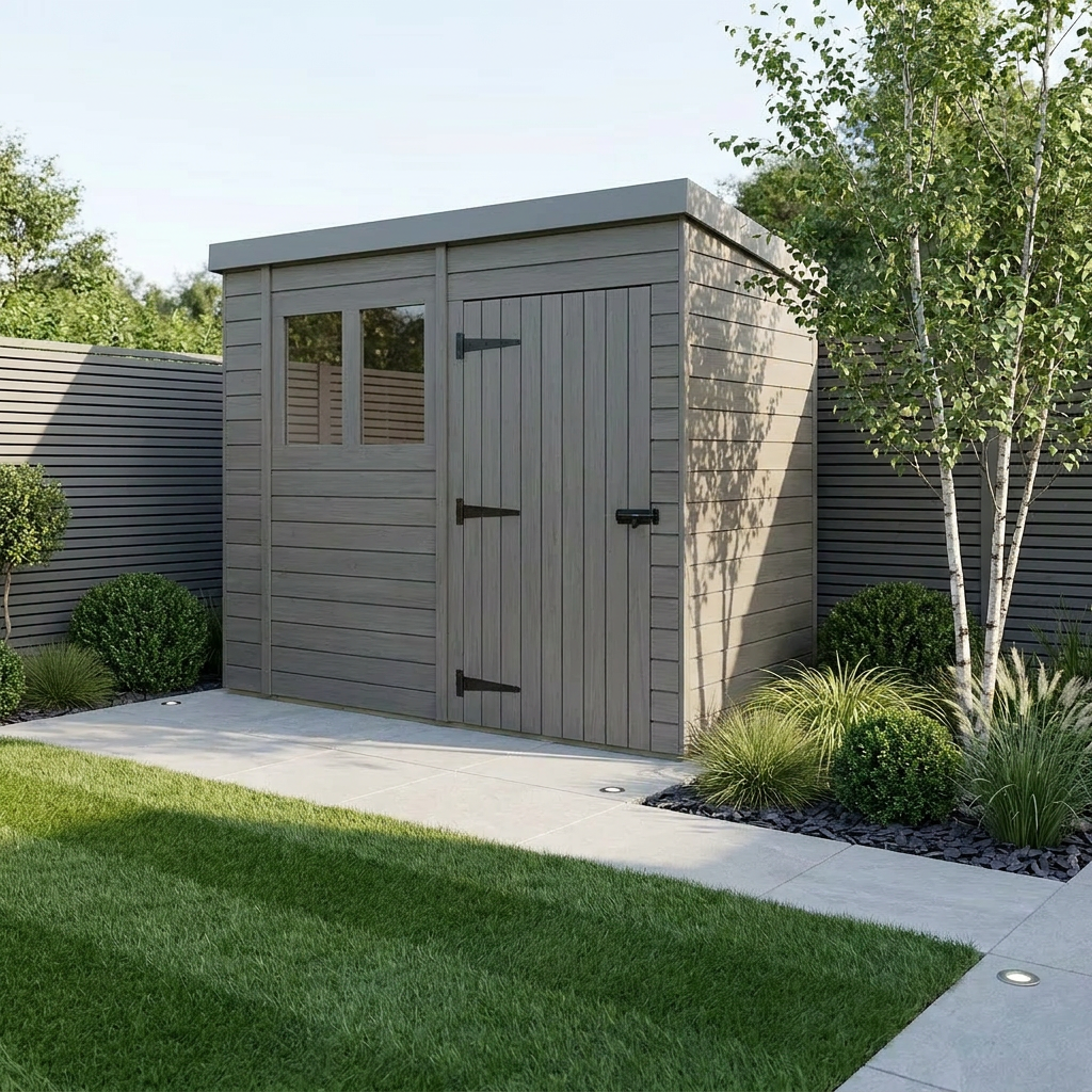 11x8 Pent Composite Shed (Single Door, With Windows)