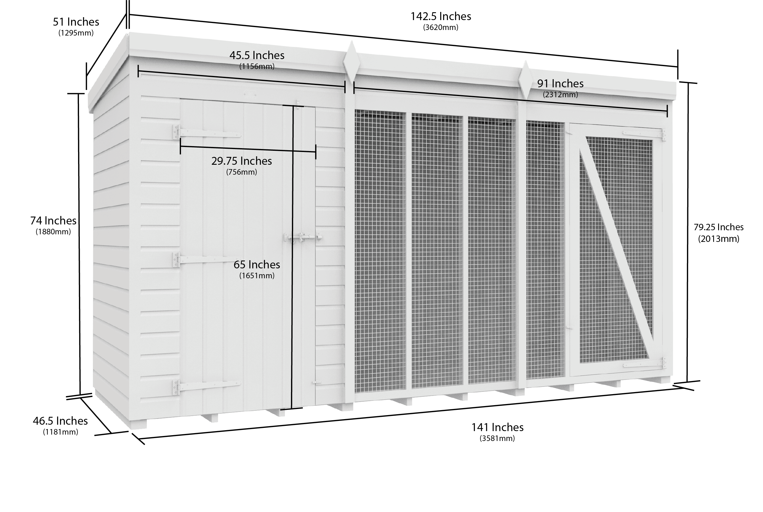 12 x 4 Dog Kennel And Run (Full Height)