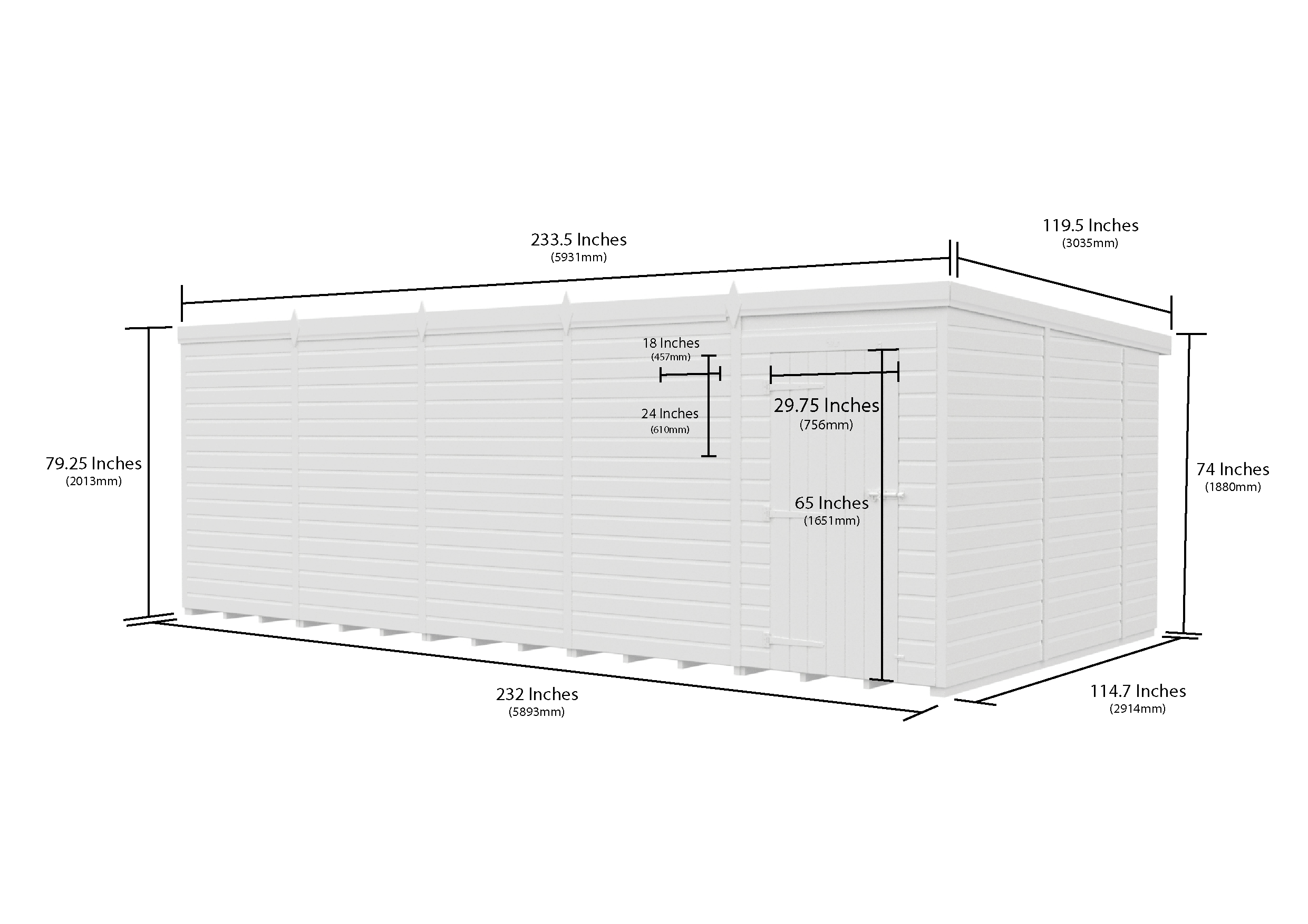 20 x 10 Pent Shed (Single Door, No Windows)