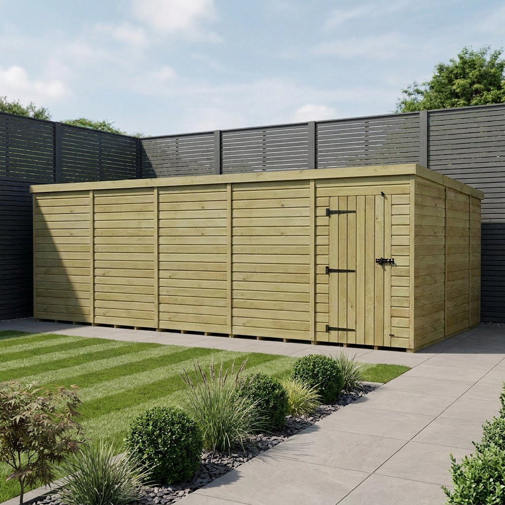 20 x 10 Pent Shed (Single Door, No Windows)