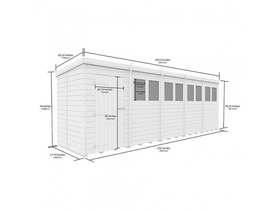 20x5 Pent Composite Shed (Single Door, No Windows)