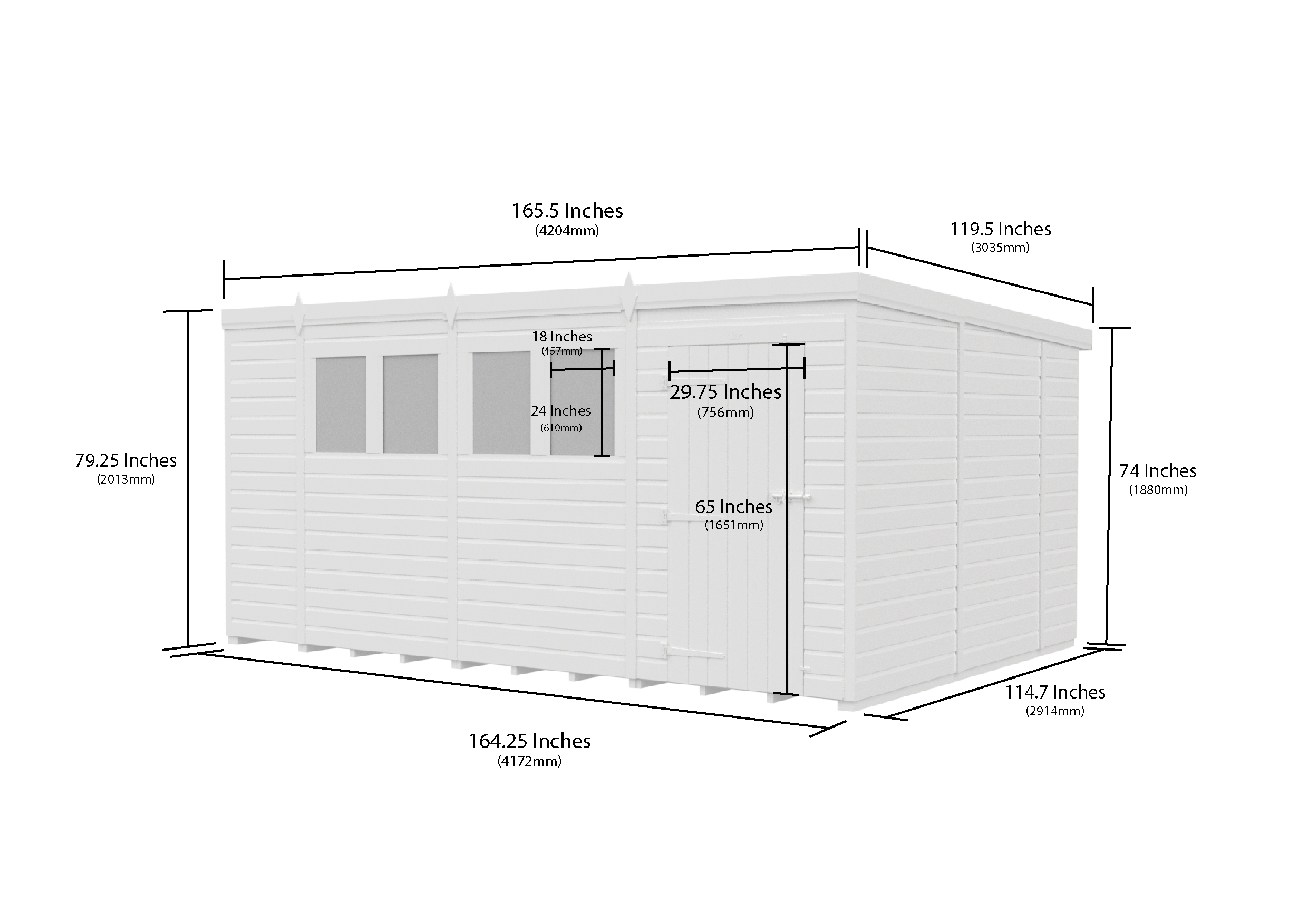 14x10 Pent Composite Shed (Single Door, With Windows)