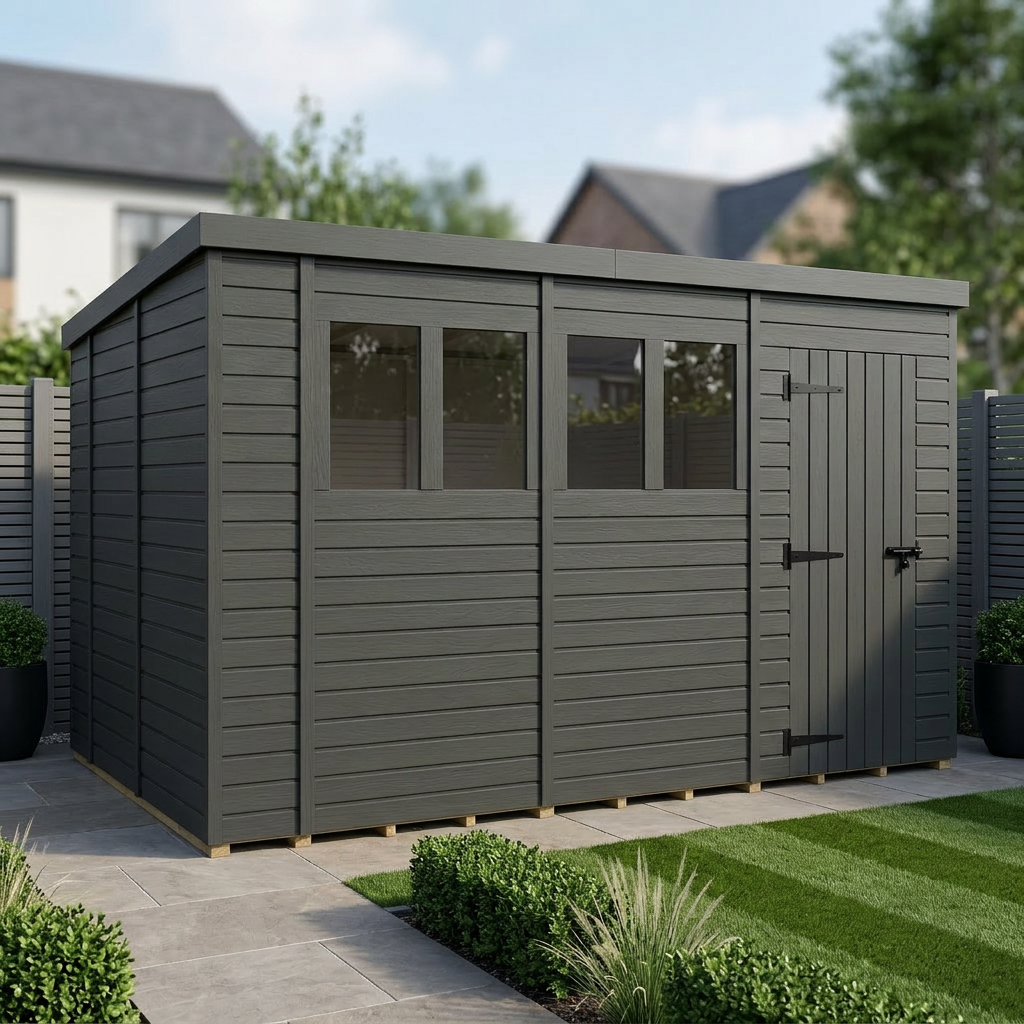 14x10 Pent Composite Shed (Single Door, With Windows)