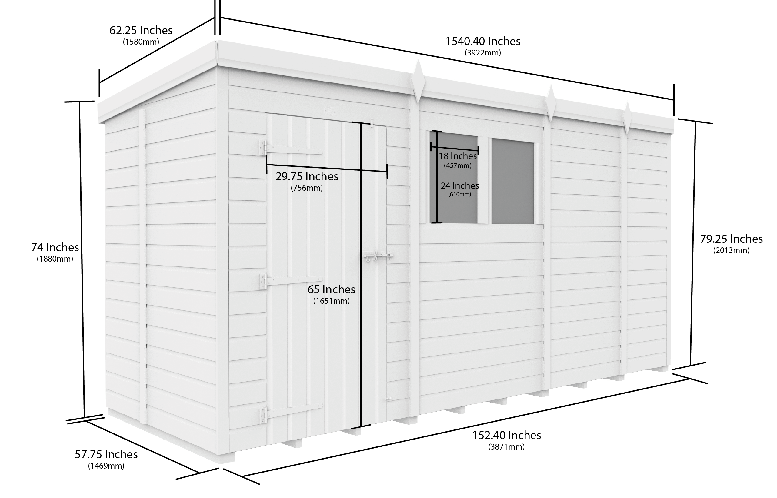 13x5 Pent Composite Shed (Single Door, No Windows)