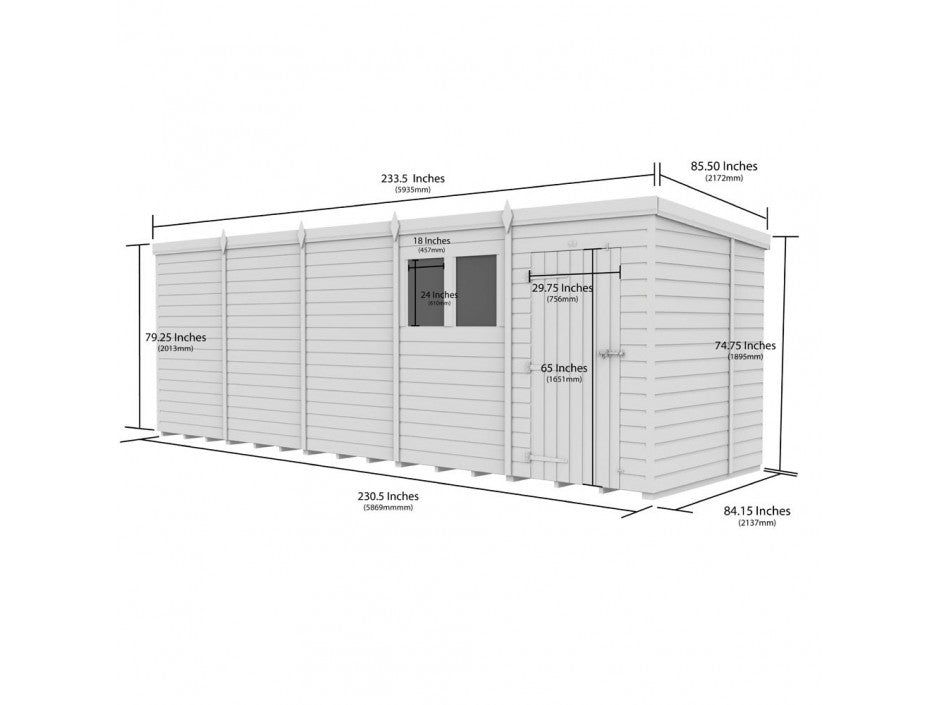 20x7 Pent Composite Shed (Single Door, No Windows)