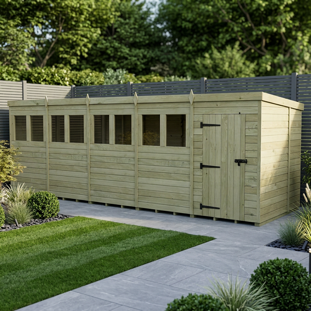 20 x 7 Pent Shed (Single Door, With Windows)