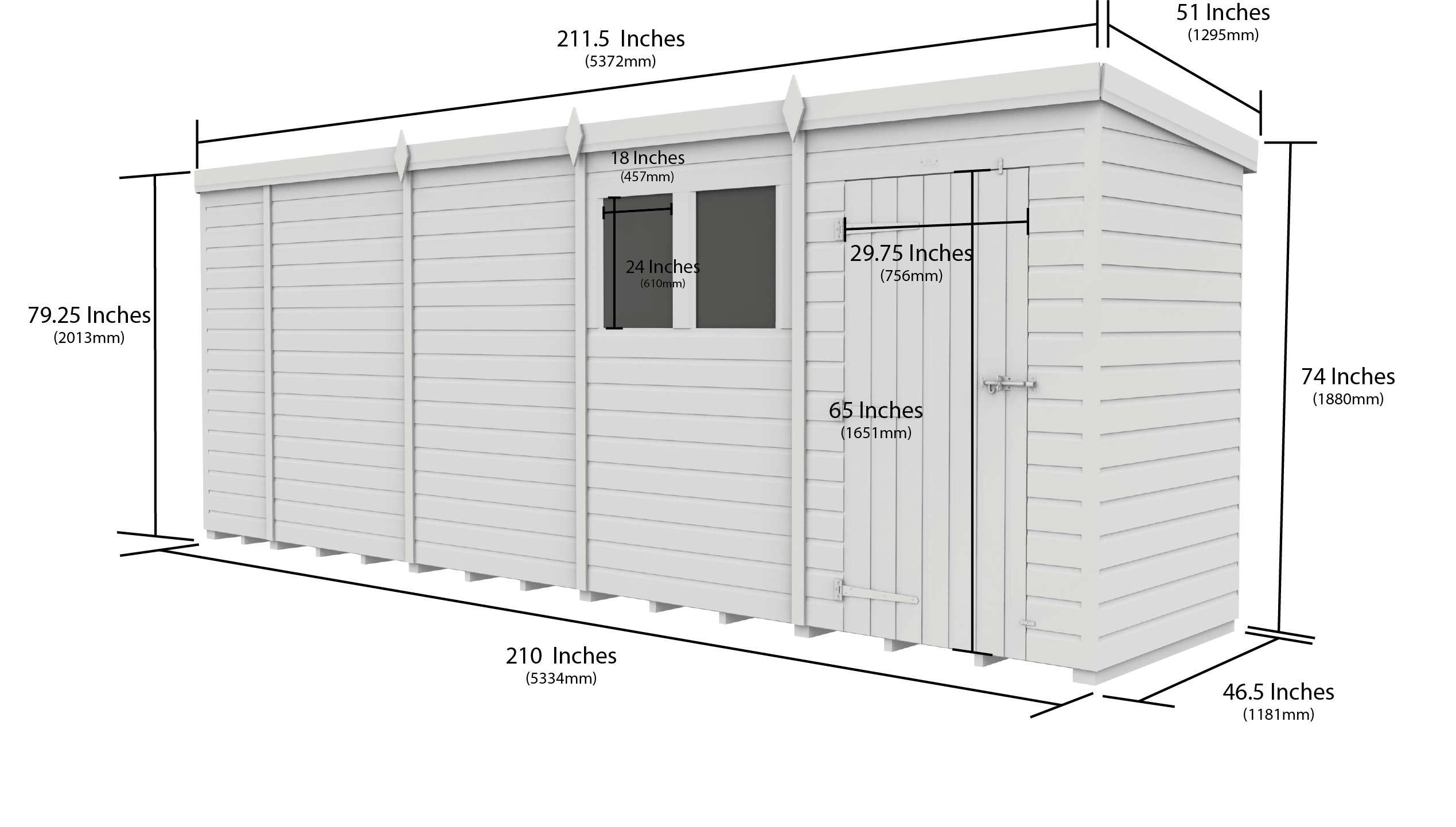 18x4 Pent Composite Shed (Single Door, No Windows)