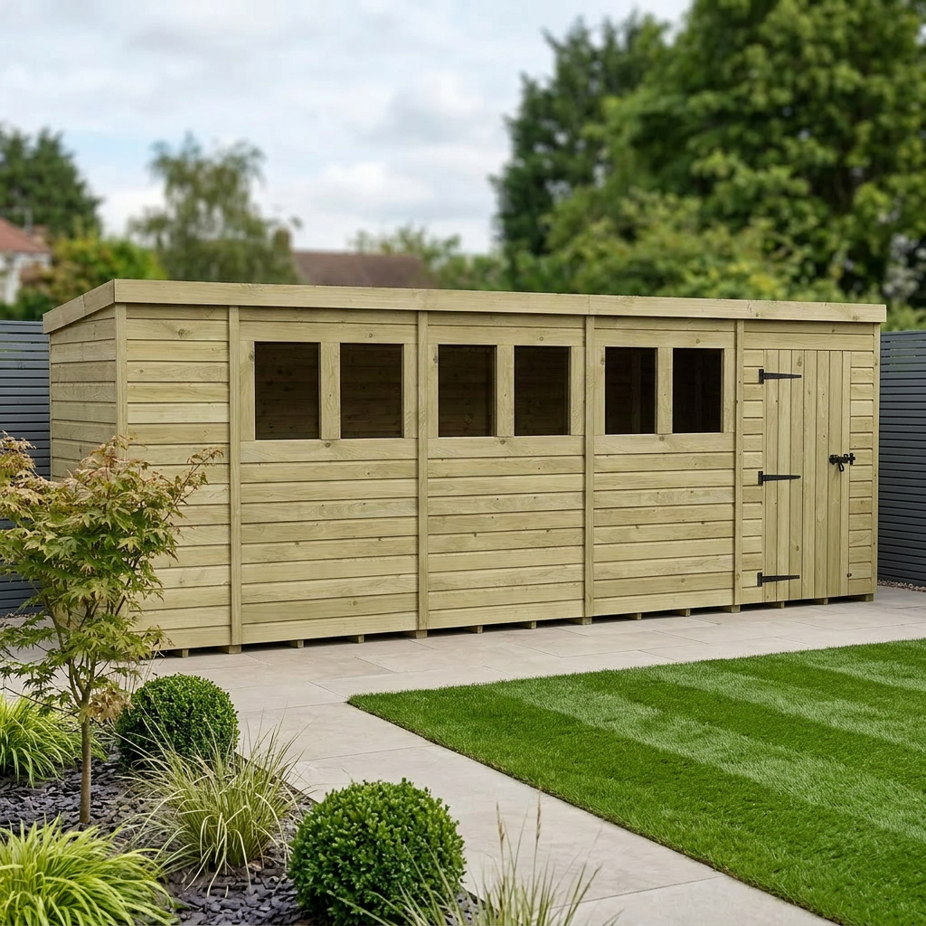 18 x 4 Pent Shed (Single Door, With Windows)