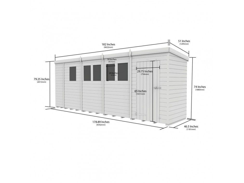 17x4 Pent Composite Shed (Single Door, No Windows)