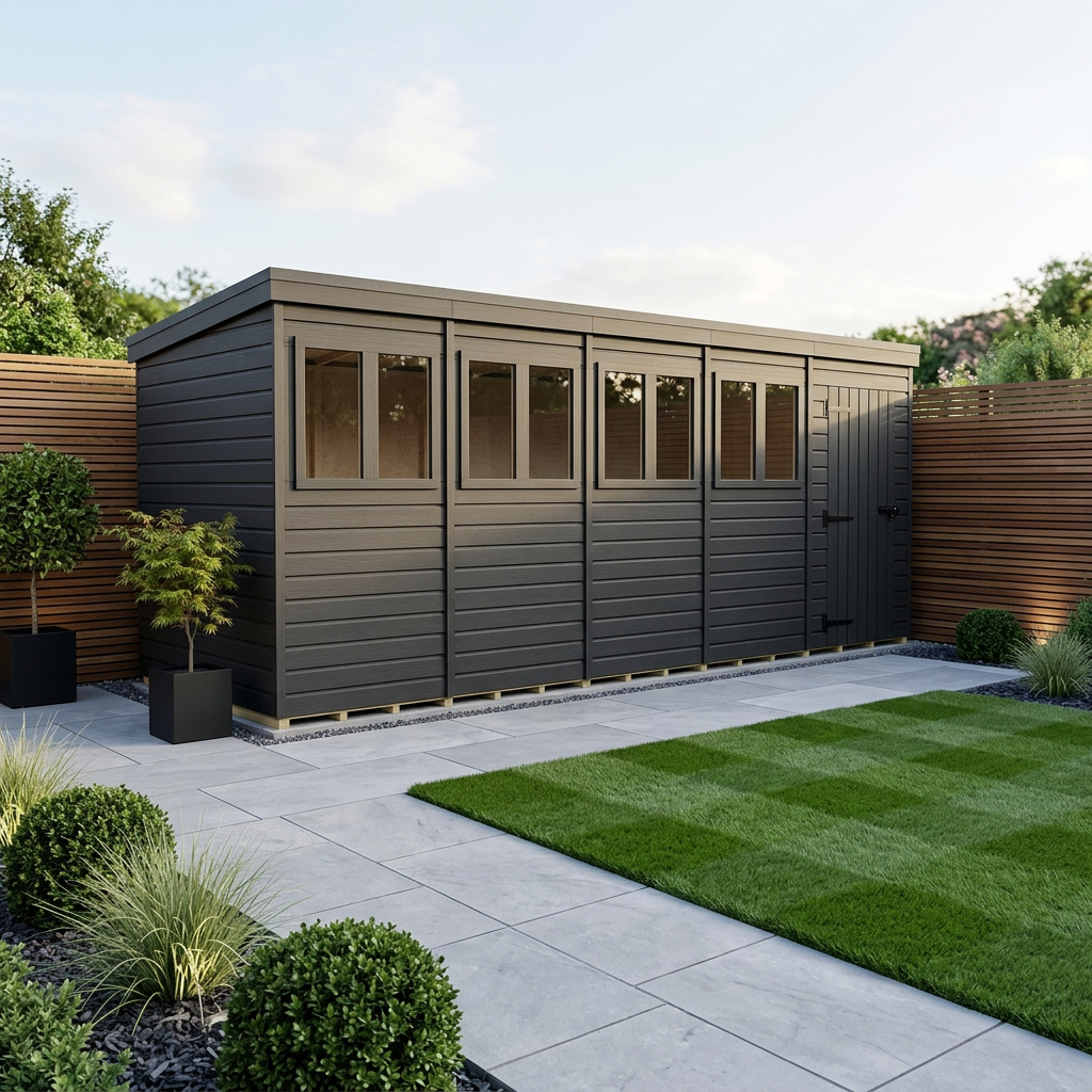 20x4 Pent Composite Shed (Single Door, With Windows)