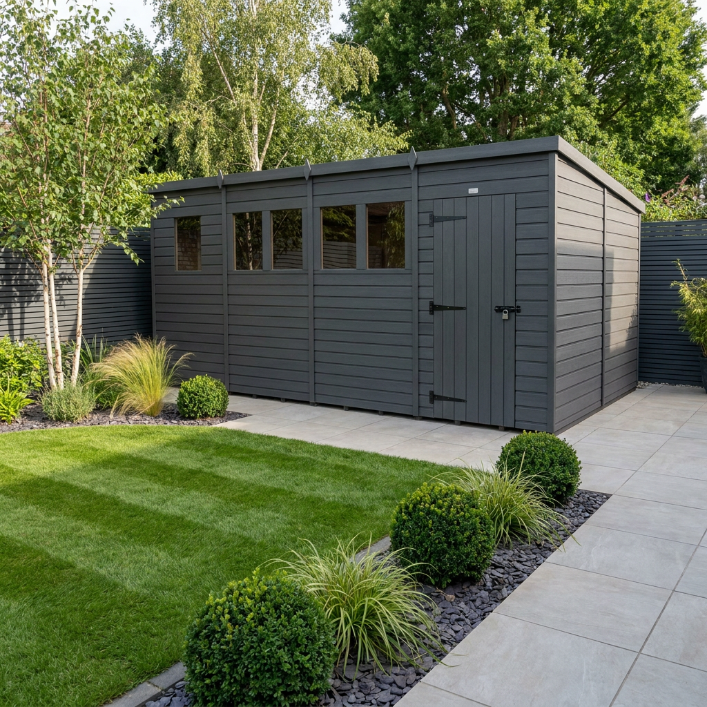 17x8 Pent Composite Shed (Single Door, With Windows)