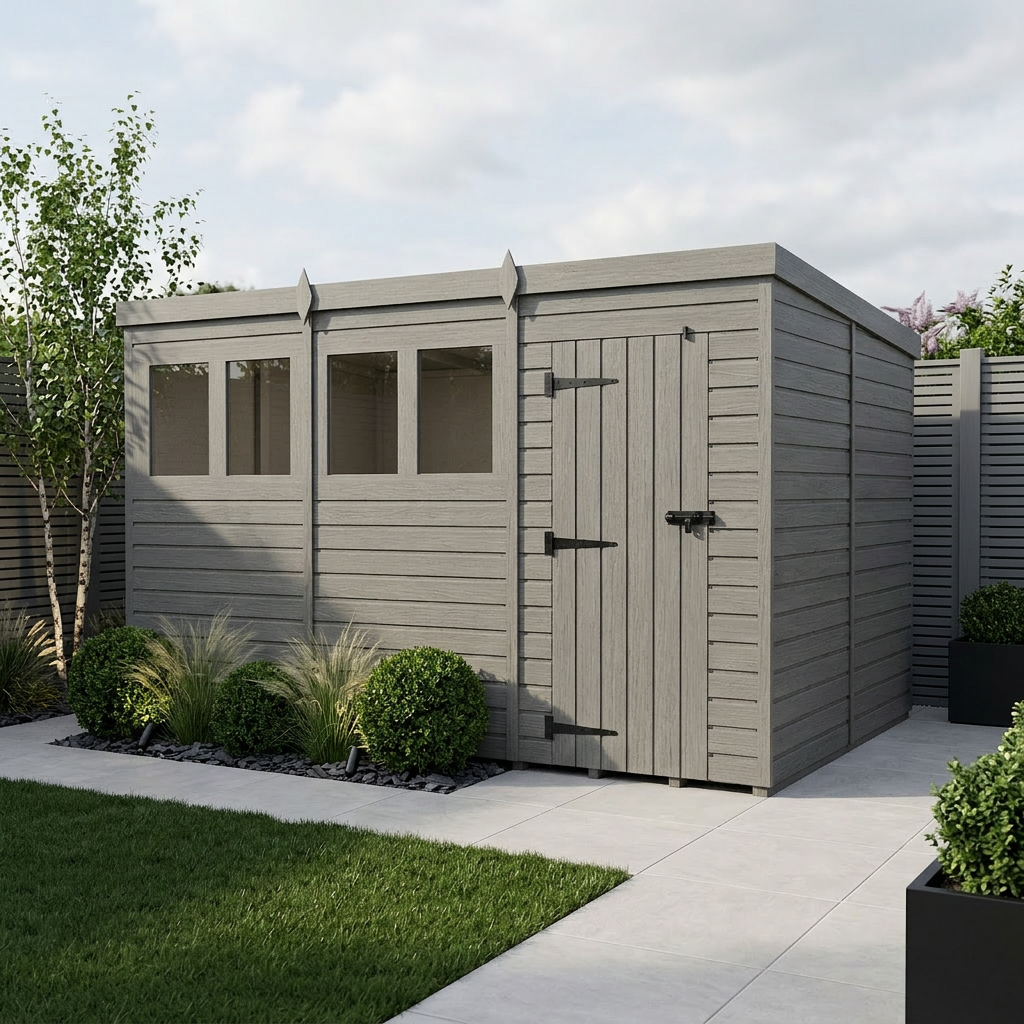 12x10 Pent Composite Shed (Single Door, With Windows)