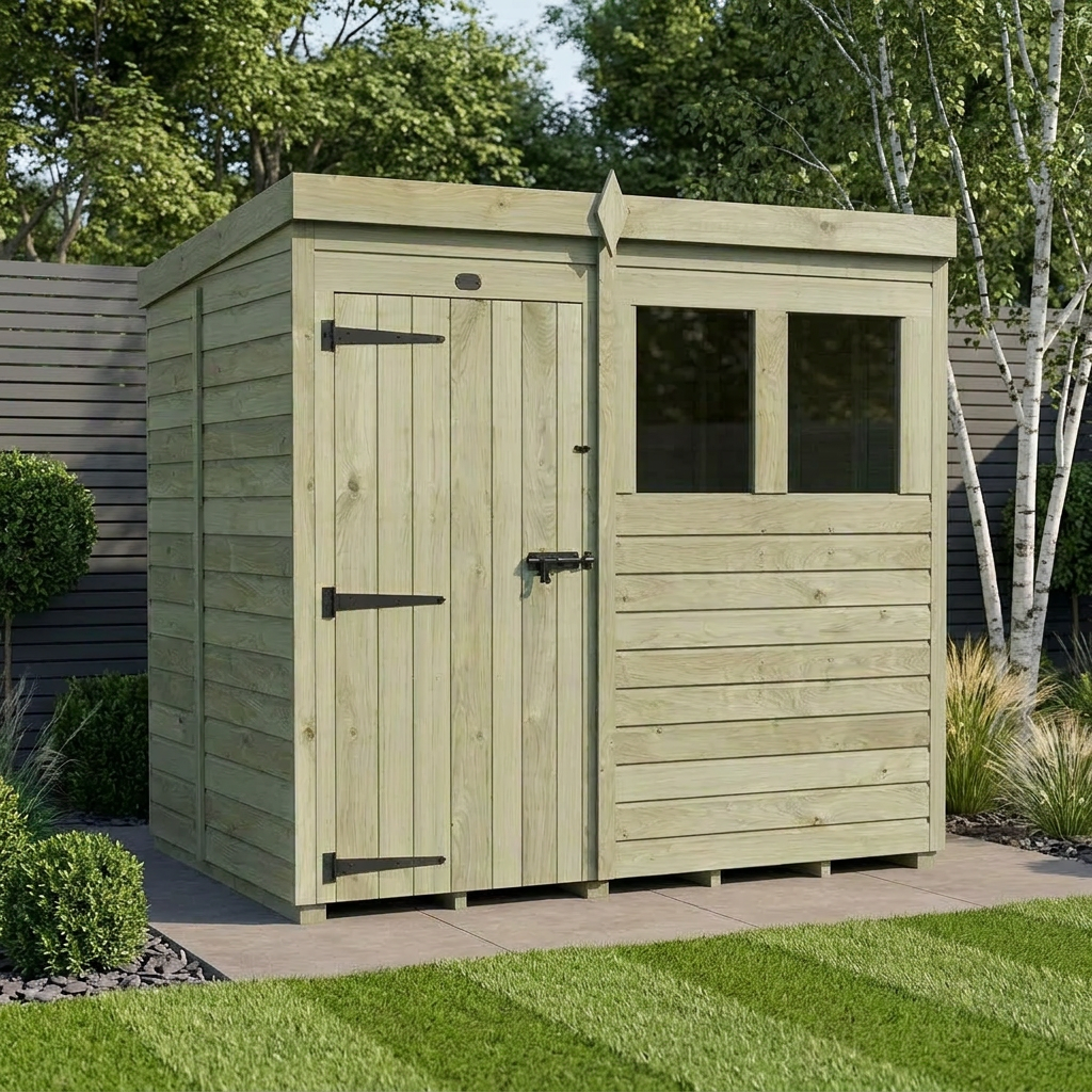 7 x 5 Pent Shed (Single Door, With Windows)