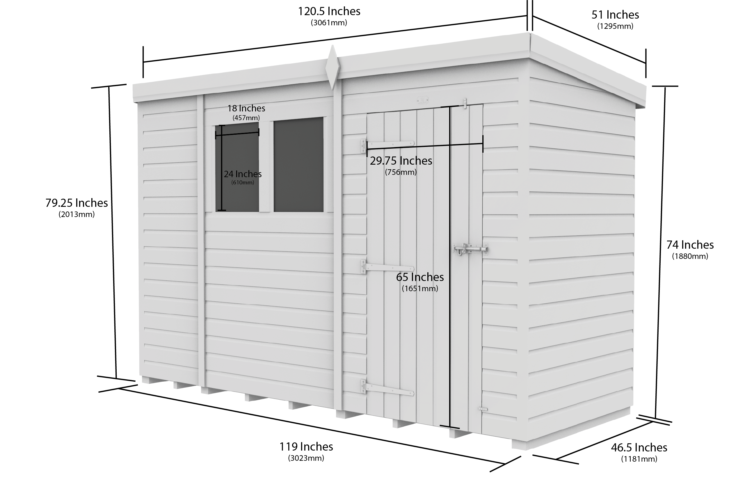 10x4 Pent Composite Shed (Single Door, No Windows)