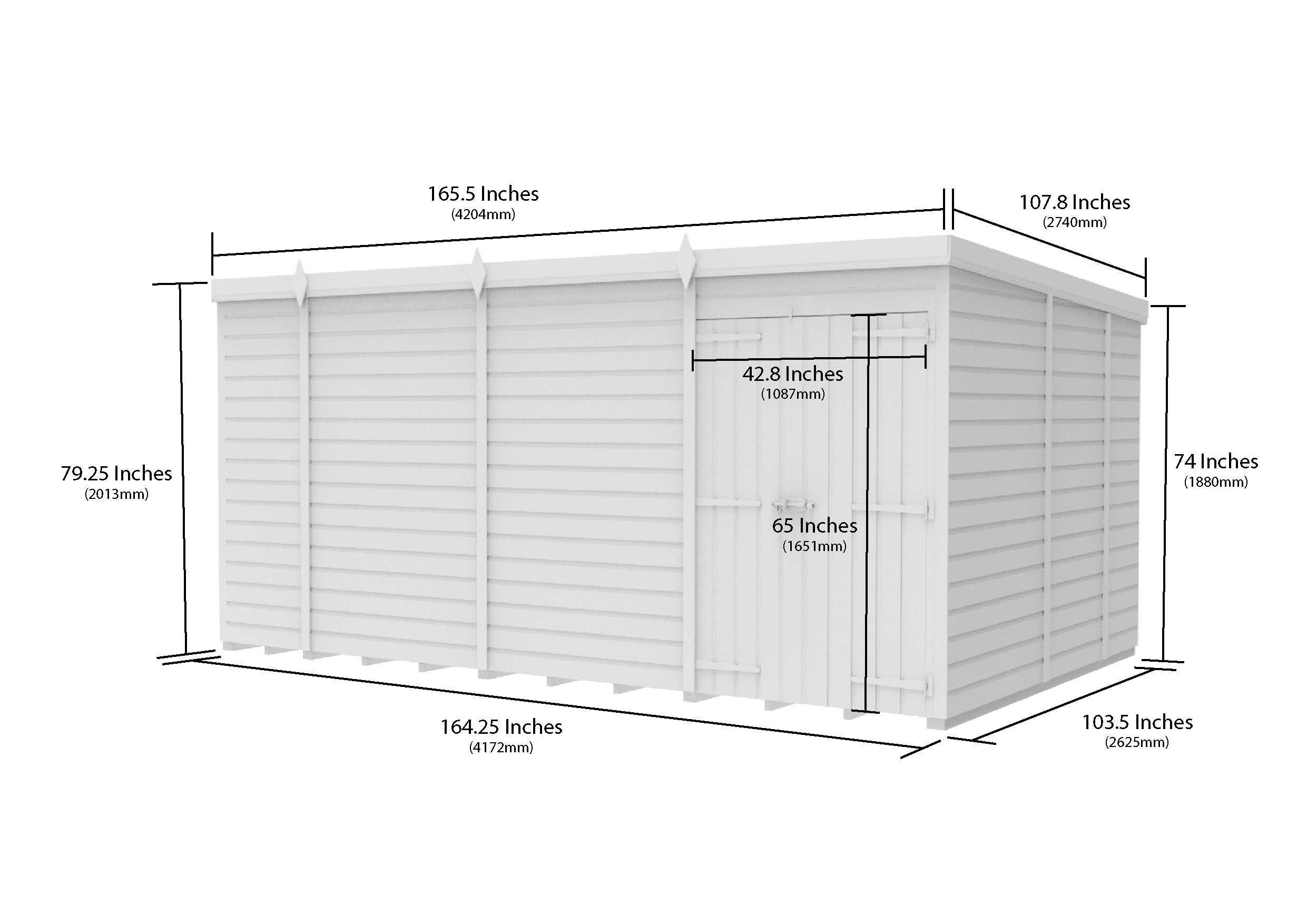 14 x 9 Pent Shed (Double Door, No Windows)