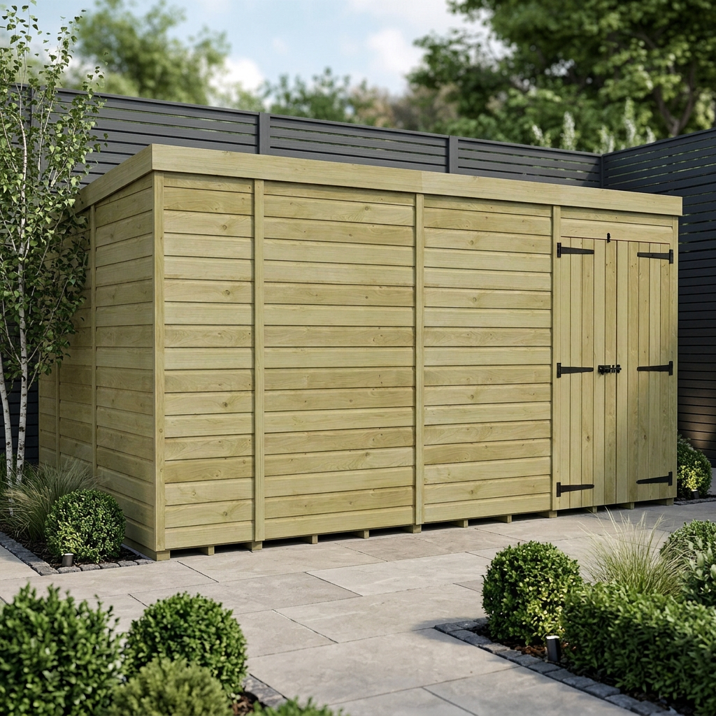 14 x 9 Pent Shed (Double Door, No Windows)