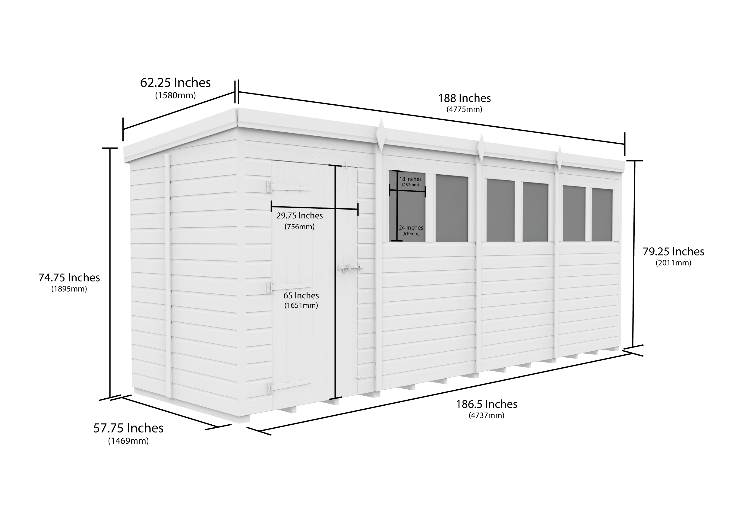 16 x 5 Security Pent Shed