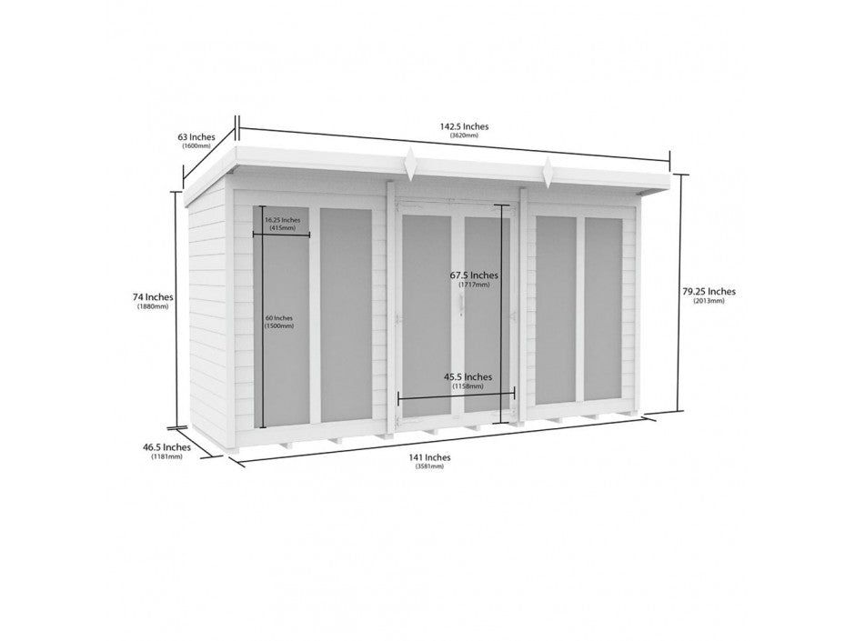 12 x 4 Pent Summer House (Full Height Window)