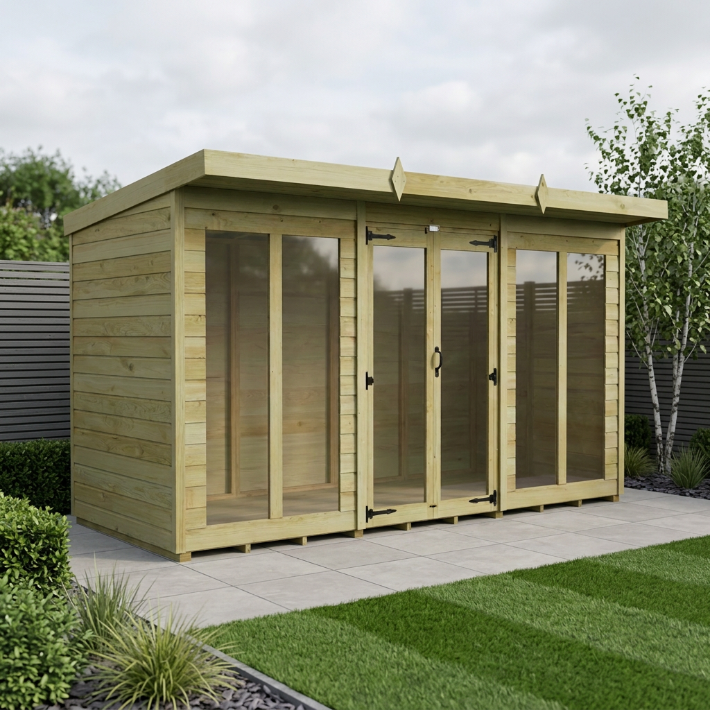 12 x 4 Pent Summer House (Full Height Window)