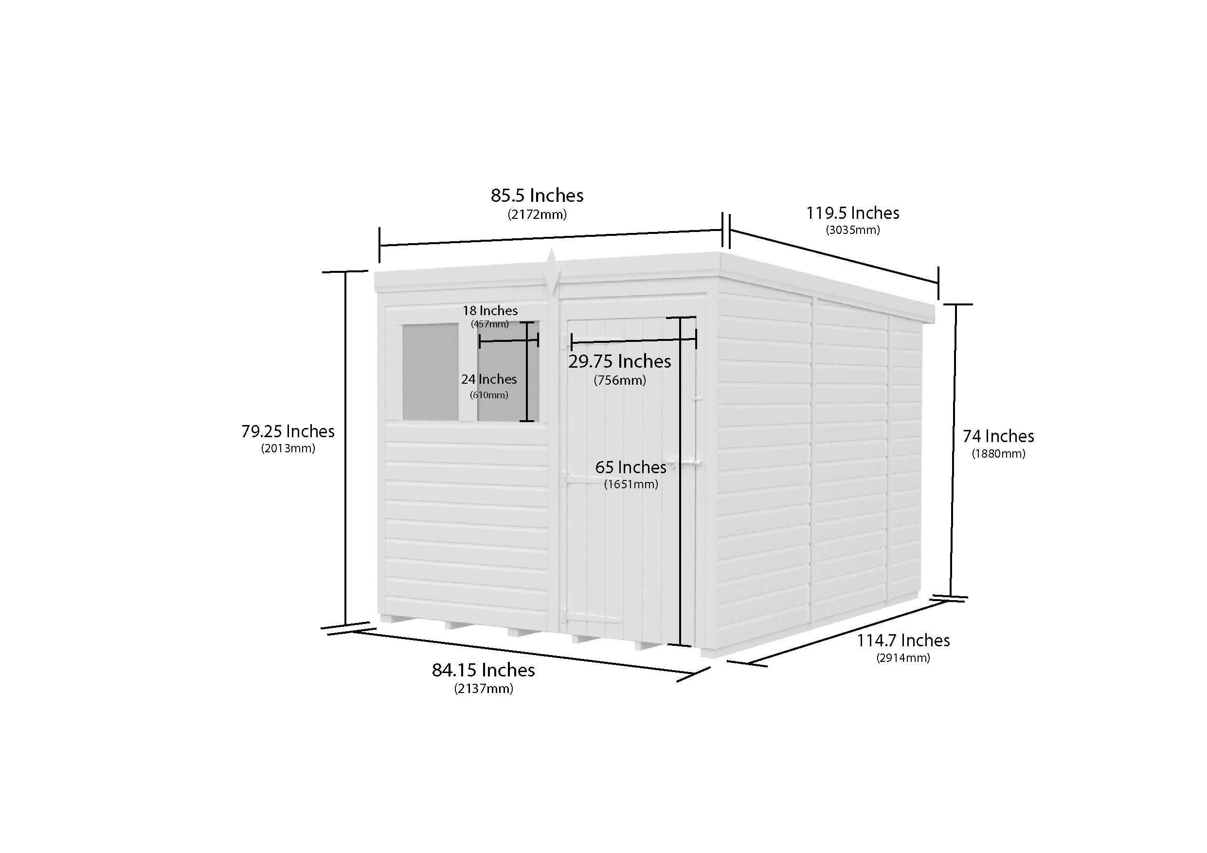 7x10 Pent Composite Shed (Single Door, No Windows)