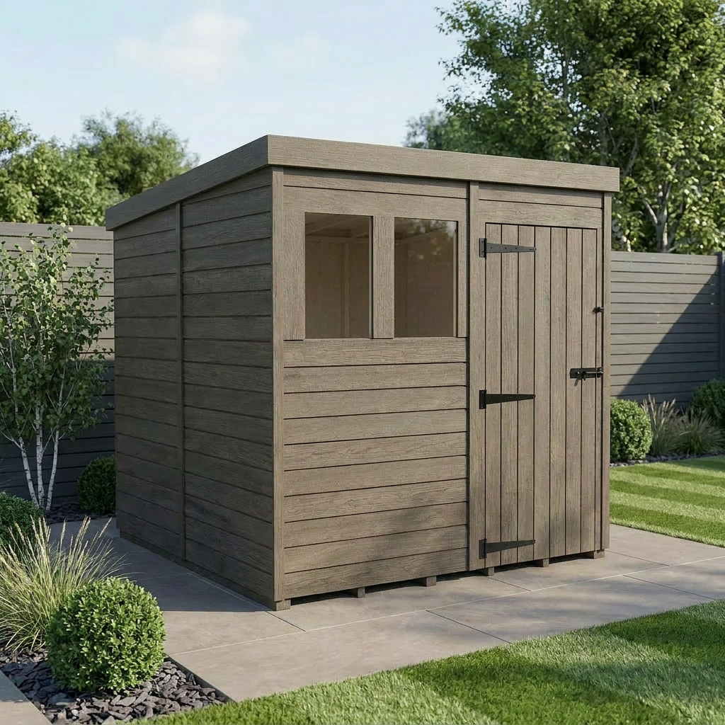 7x10 Pent Composite Shed (Single Door, With Windows)