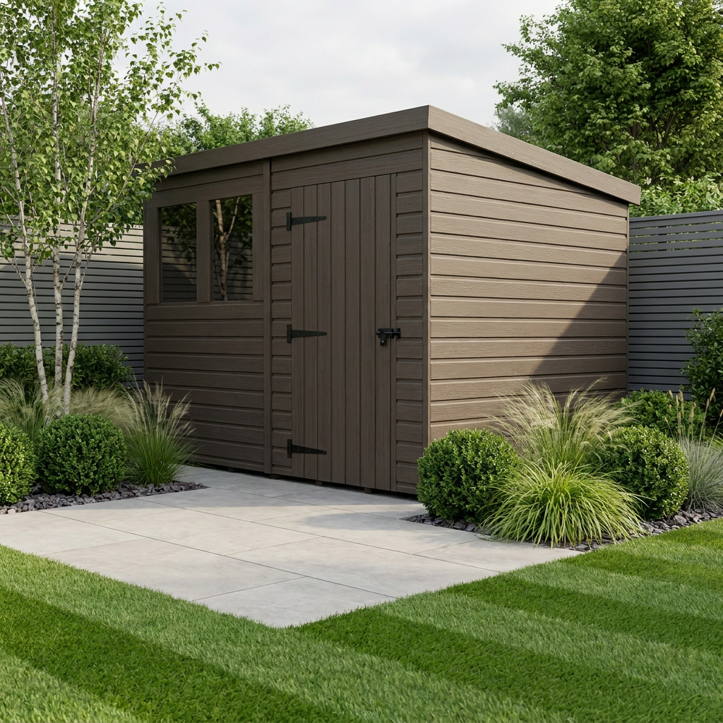 8x7 Pent Composite Shed (Single Door, With Windows)