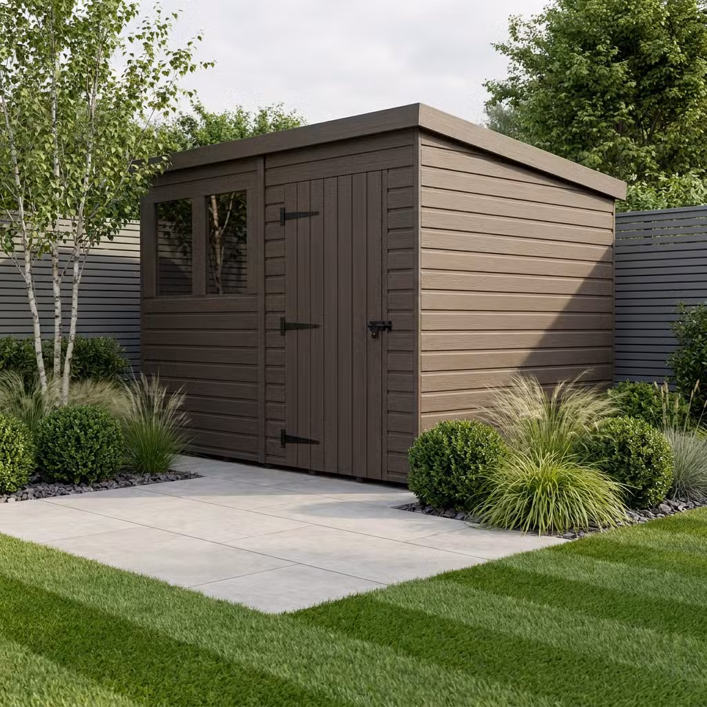8x7 Pent Composite Shed (Single Door, With Windows)