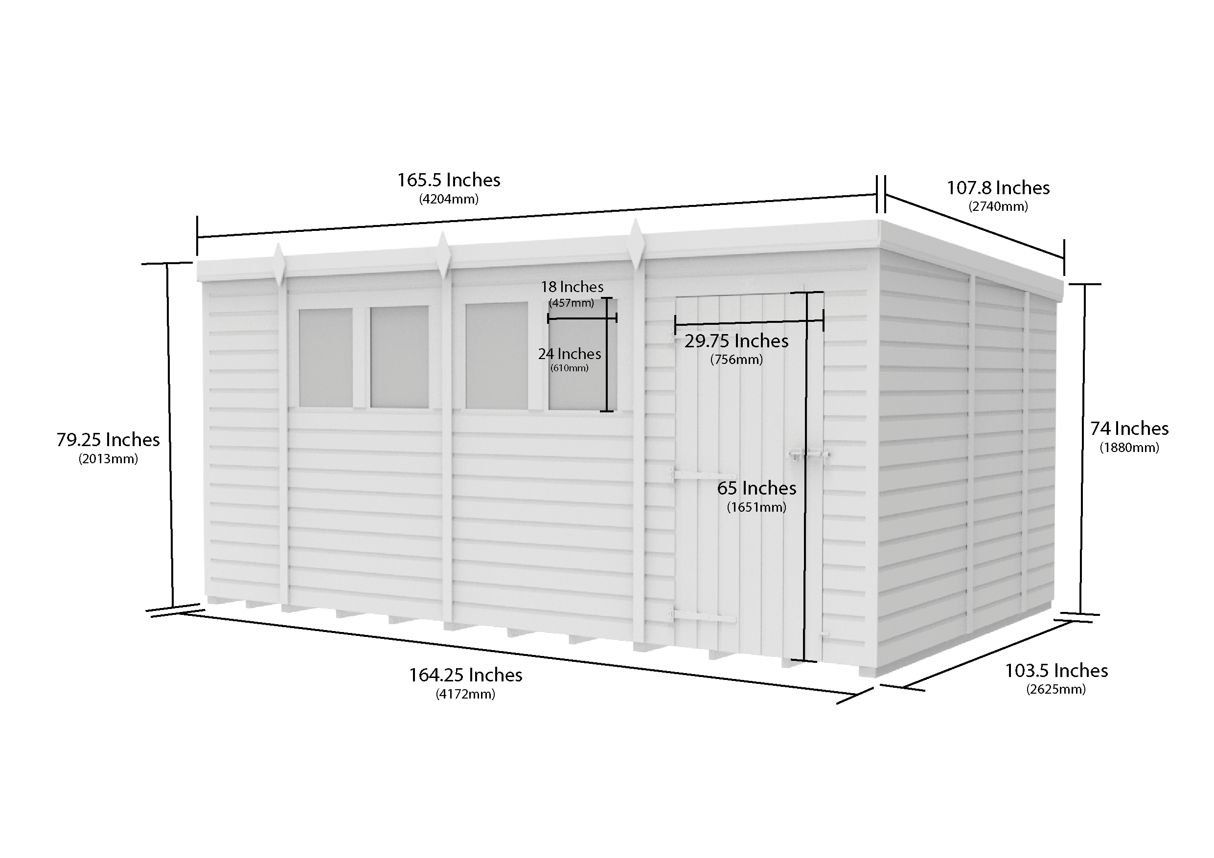 14 x 9 Pent Shed (Single Door, With Windows)