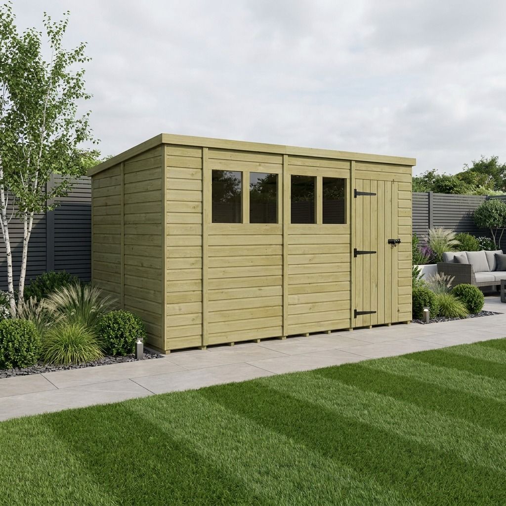 14 x 9 Pent Shed (Single Door, With Windows)